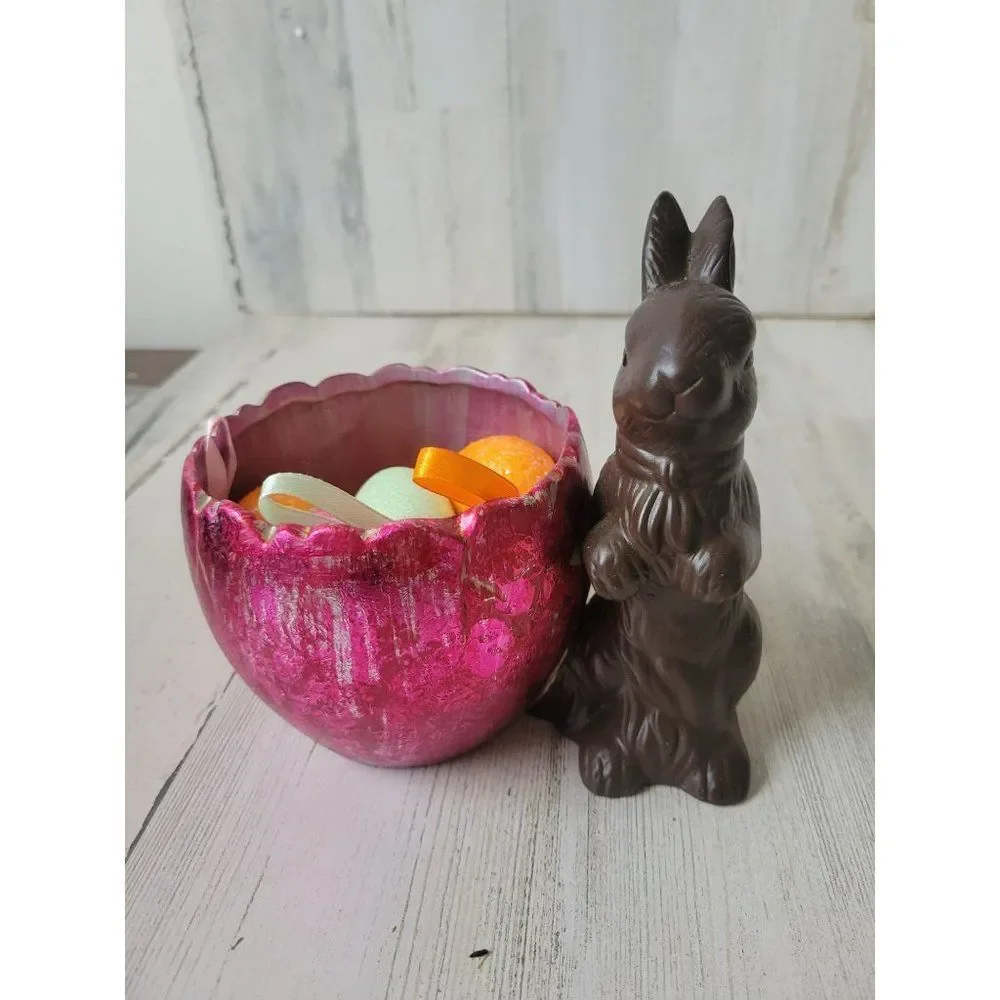 Faux chocolate bunny foil egg ceramic Easter‎ spring decor unique